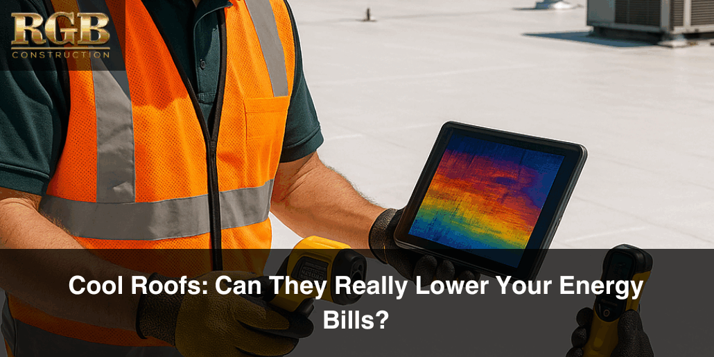 A roofing contractor shows the energy savings from cool roofs on their computer