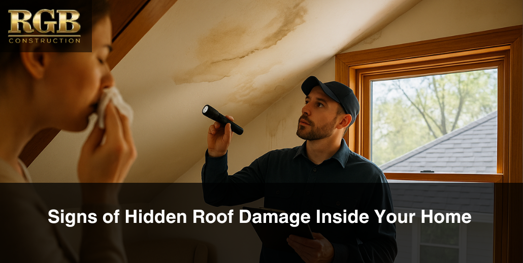 A roof inspector seeks out hidden roof damage signs in a home.