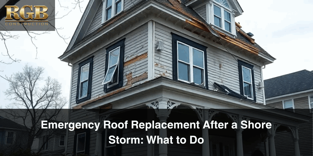 A Cape May house battered by a storm and in need of emergency roof replacement