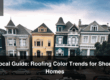 A line of homes with different colored roofs, some following roofing color trends for shore homes