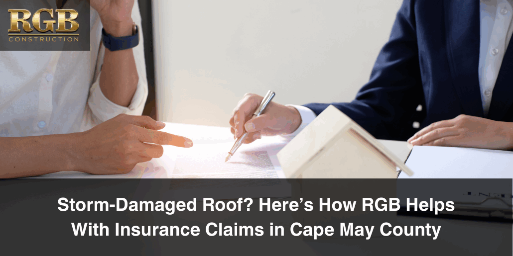 An insurance adjuster speaks with a client. RGB Construction can help you with a storm-damaged roof and your insurance claim.