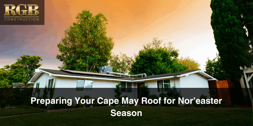 A home that has been prepared for nor'easter season in Cape May. The sky overheard is orange.