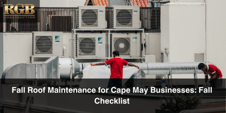 A person performing fall roof maintenance on a Cape May business.