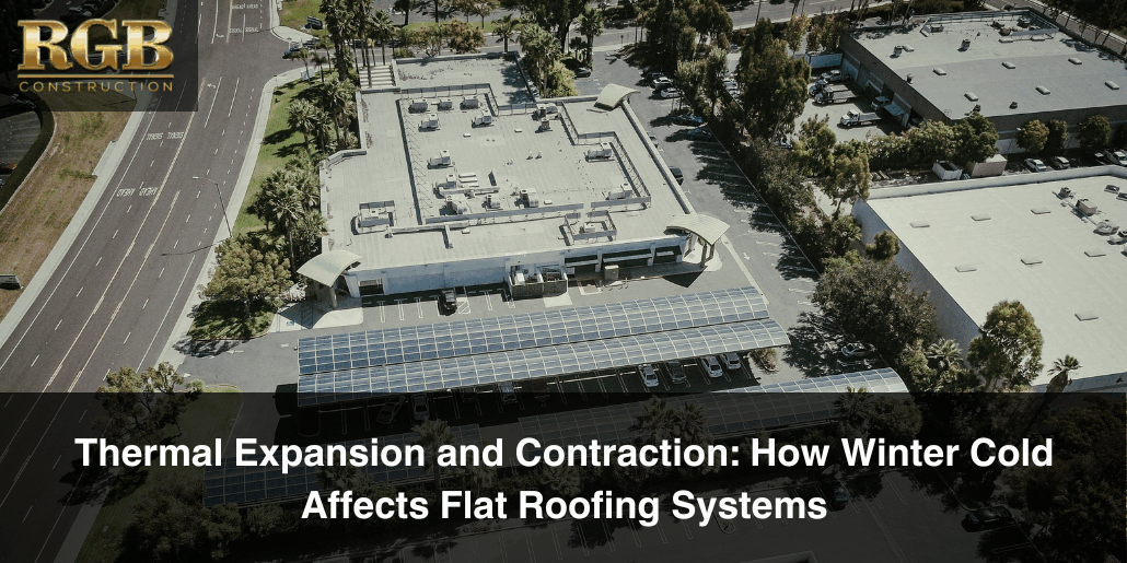 Thermal Expansion and Contraction How Winter Cold Affects Flat Roofing Systems An overhead view of commercial roofing. Can you spot signs of thermal expansion and contraction?