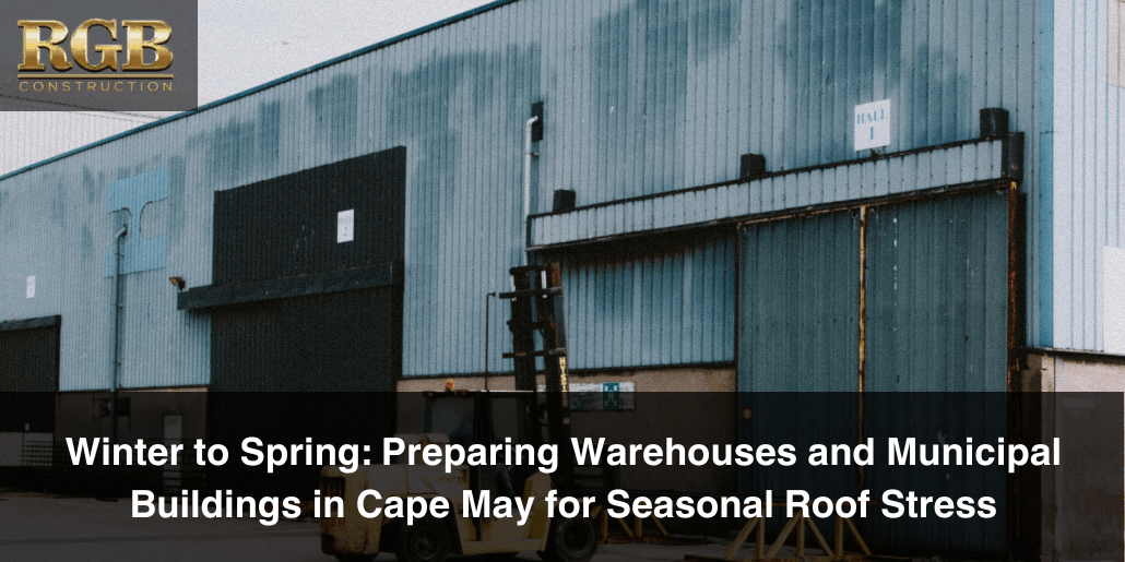 The image of a warehouse that is starting to succumb to seasonal roof stress. Get it maintained quick.