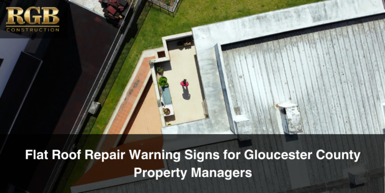 An overview of a flat roof on a building. Can you see the flat roof repair signs?
